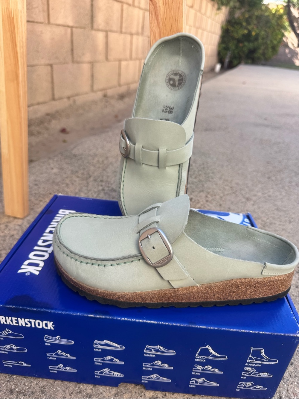 Birkenstock Sage Green Leather Mule with Buckle
